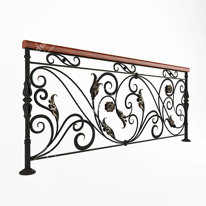 Forged Wooden Handrail Railing 3D model image 2