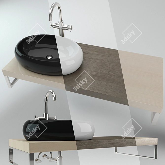 Wooden Plate Washbasin: Beech & Wenge Colors 3D model image 1