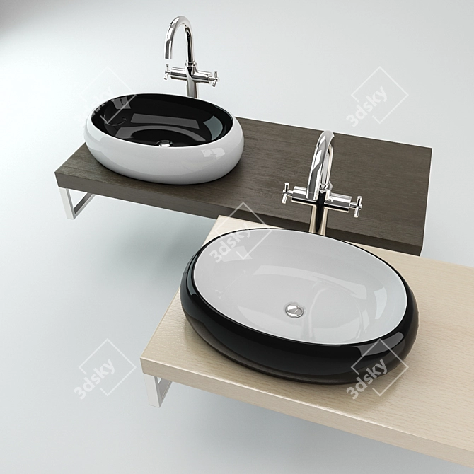 Wooden Plate Washbasin: Beech & Wenge Colors 3D model image 2