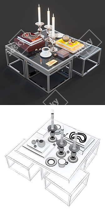 Sleek Stainless Coffee Table 3D model image 3