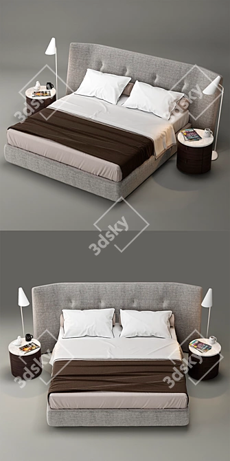 Poliform Rever Bed & Onda Bedside Tables - Designer Bedroom Set 3D model image 2