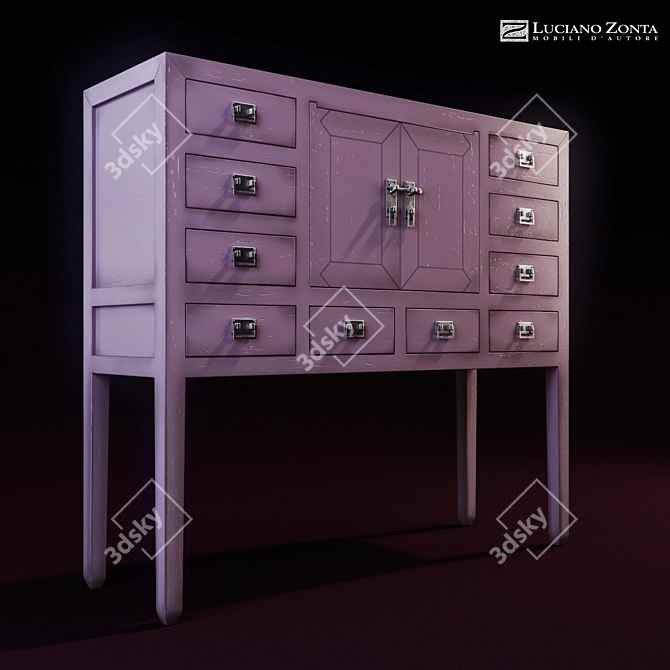 Antique Violet Lacquered Tansu Console 3D model image 1