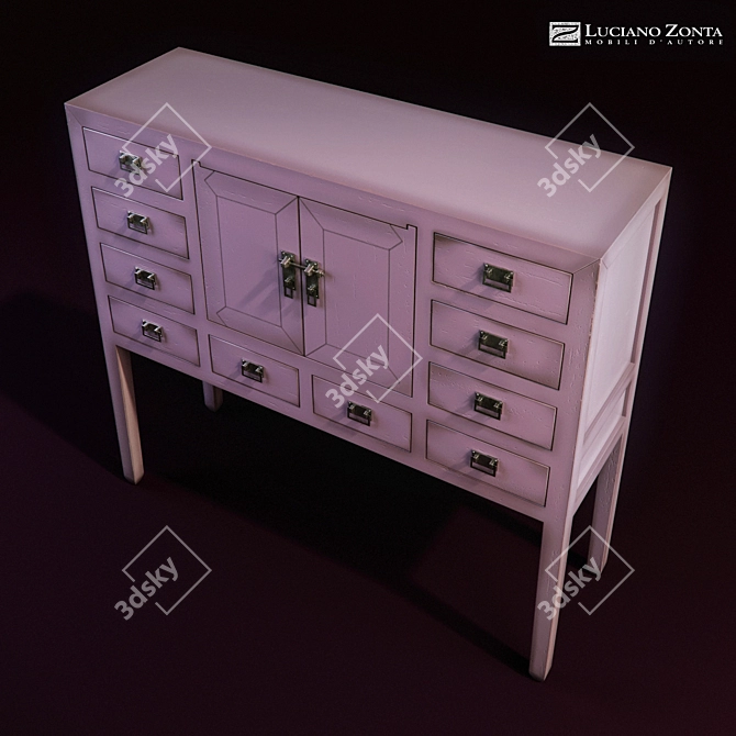 Antique Violet Lacquered Tansu Console 3D model image 2