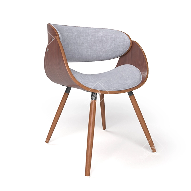 Mid-century Walnut Plywood Chair with Wraparound Back 3D model image 1