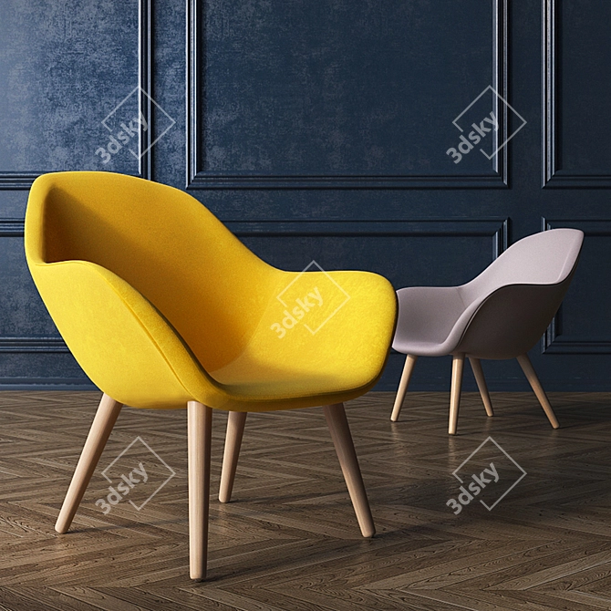Modern Armchair HAY - Velvet Yellow & Fabric Beige 3D model image 2