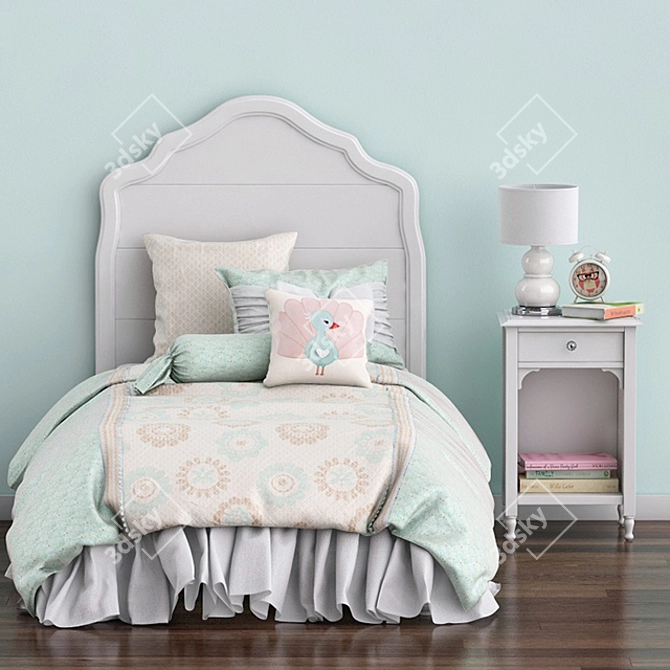 Juliette Twin Bed with Nightstand 3D model image 1