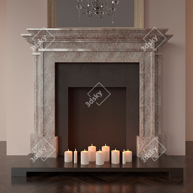 English Classic Fireplace with Mirror 3D model image 1