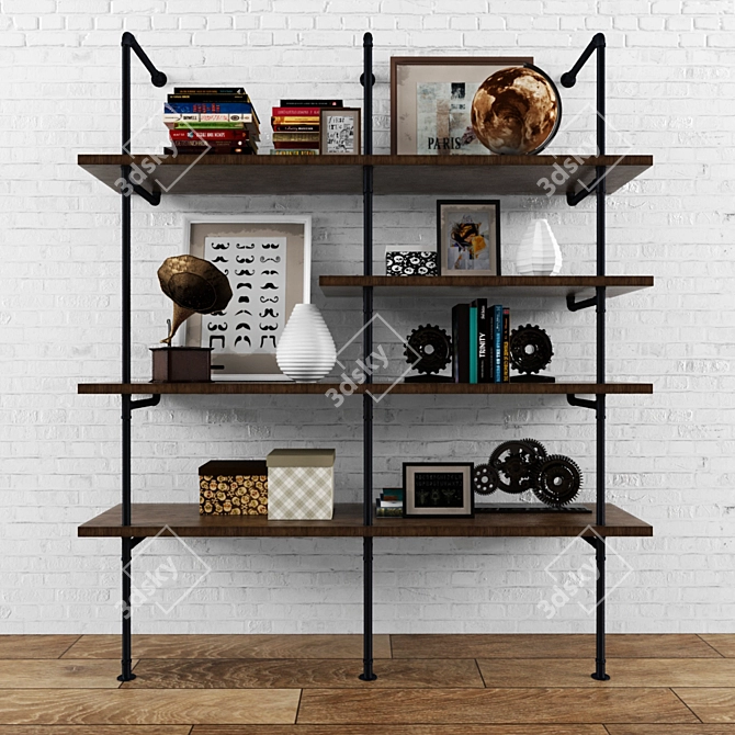 Vintage Loft Shelves with Decor Set 3D model image 1