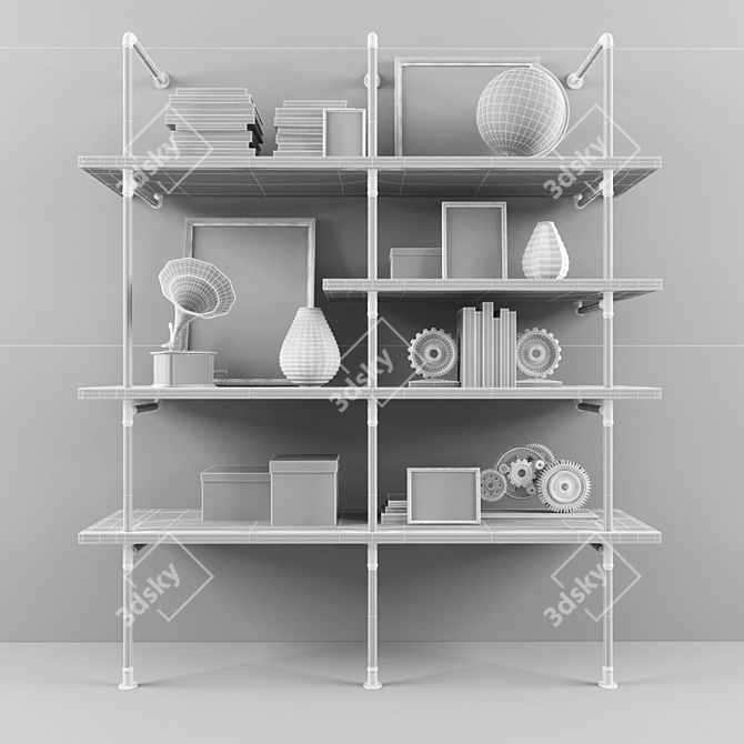 Vintage Loft Shelves with Decor Set 3D model image 3