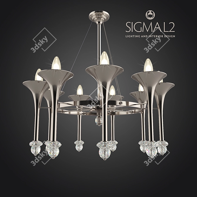 Chromed Bronze Crystal Chandelier 3D model image 1