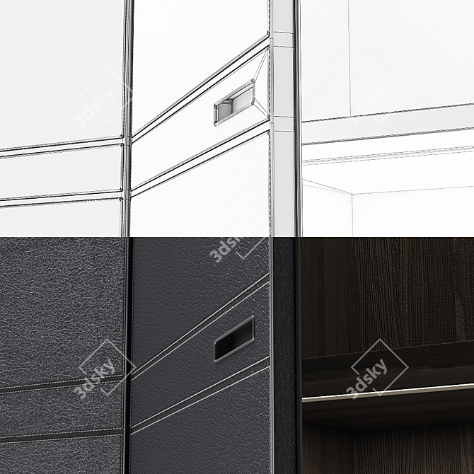 Luxury Leather Quilted Wardrobe 3D model image 3