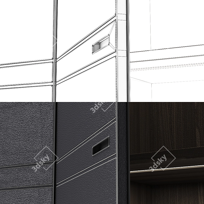 Luxury Leather Quilted Wardrobe 3D model image 6