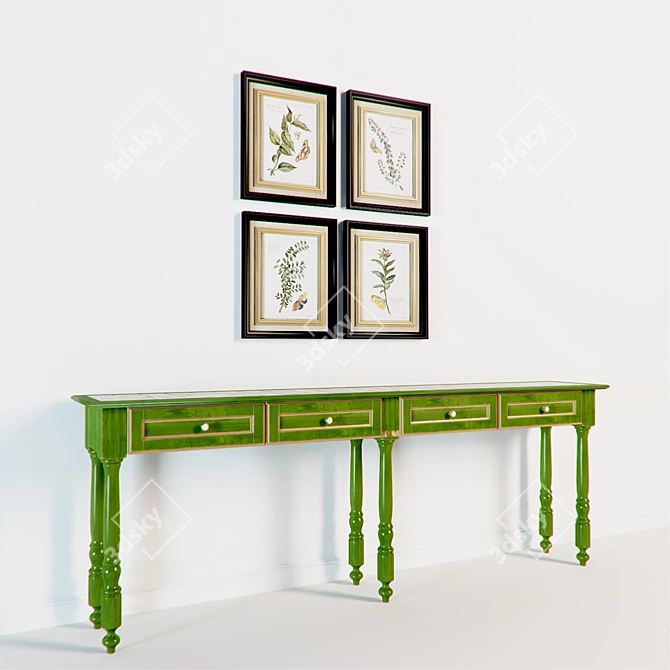 Provincial Style Console: Custom Designed with Tile Inserts 3D model image 1