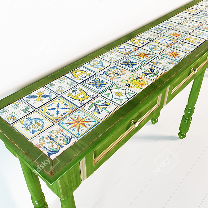 Provincial Style Console: Custom Designed with Tile Inserts 3D model image 2