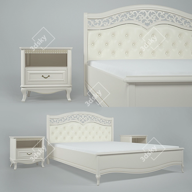 Elegant Verona Bed and Nightstand 3D model image 1