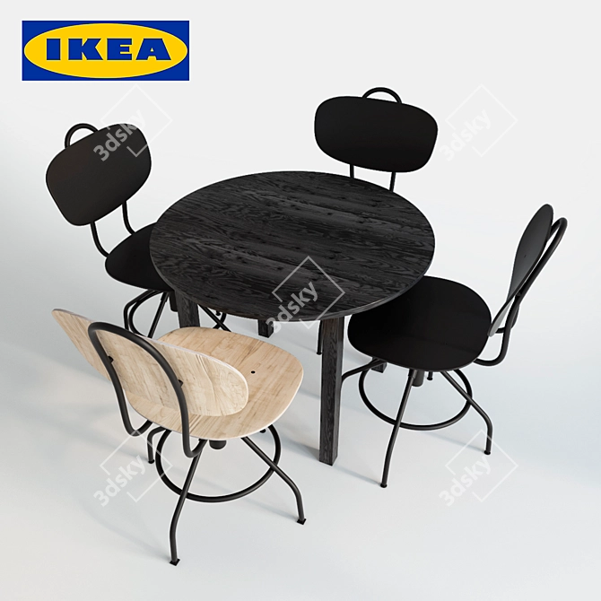 Ikea Bjursnas Table & Kullaberg Chair Set 3D model image 1