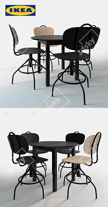 Ikea Bjursnas Table & Kullaberg Chair Set 3D model image 3