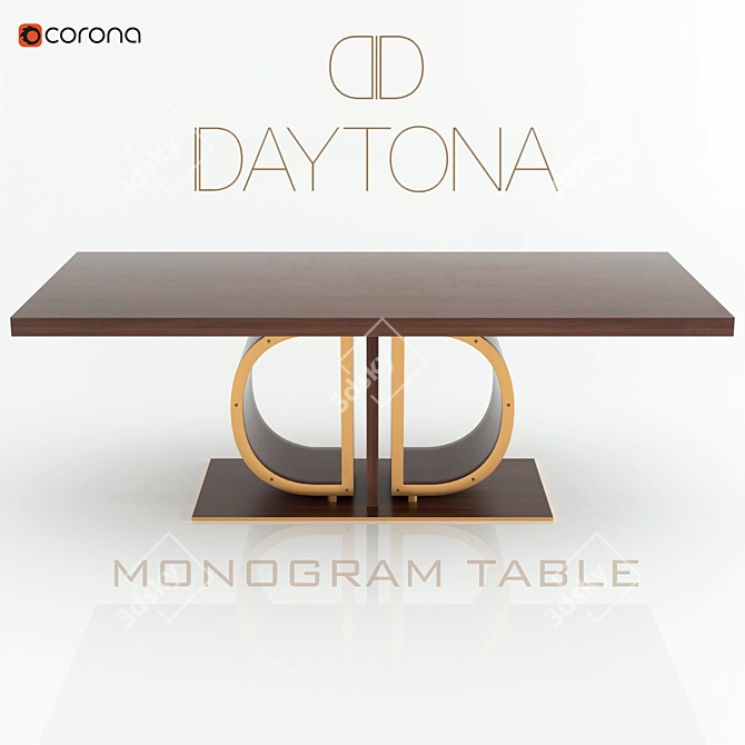 Daytona Monogram Brass-Edged Dining Table 3D model image 1