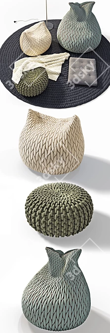 Cozy Knitted Poufs with Luminous Floor Lamp 3D model image 2