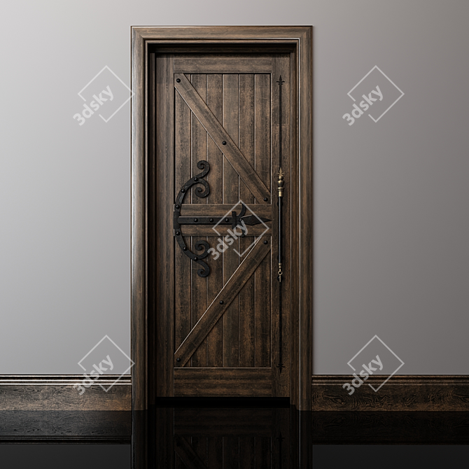 Title: Medieval Single Door: A Glimpse of the Past 3D model image 1