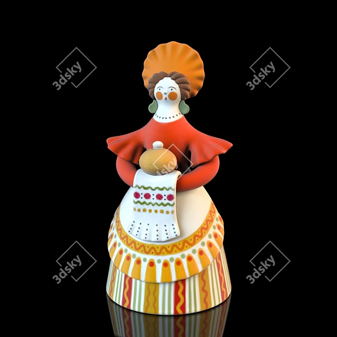 Dymkovo Toy Doll: 13cm Height 3D model image 2