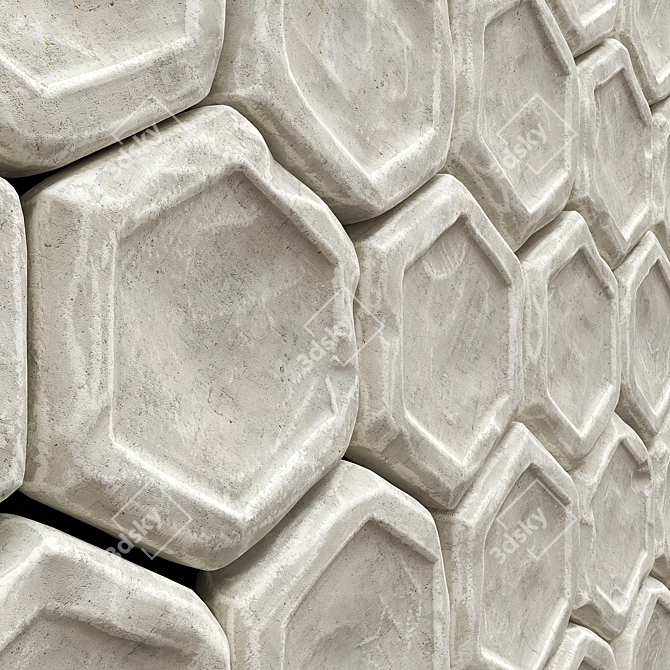 Seamless Stone Hexagon Panel 3D model image 2