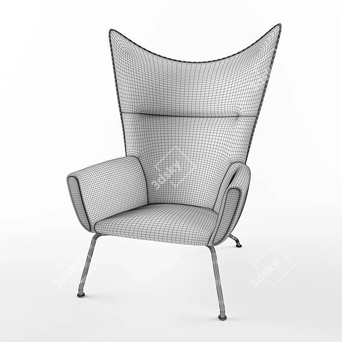 Limited Edition Wegner Wing Chair & Stool 3D model image 3