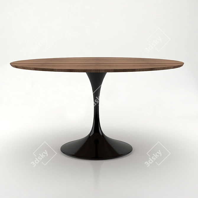 Elegant Tulip Table: American Walnut Top, Aluminum Legs 3D model image 1