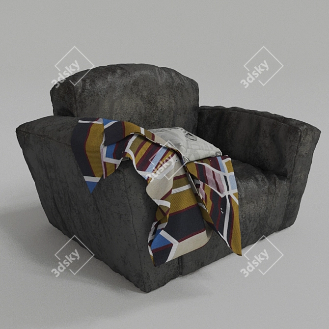 Sleek Gray Leather Chair 3D model image 1