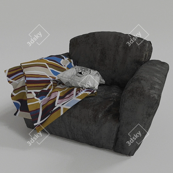 Sleek Gray Leather Chair 3D model image 2