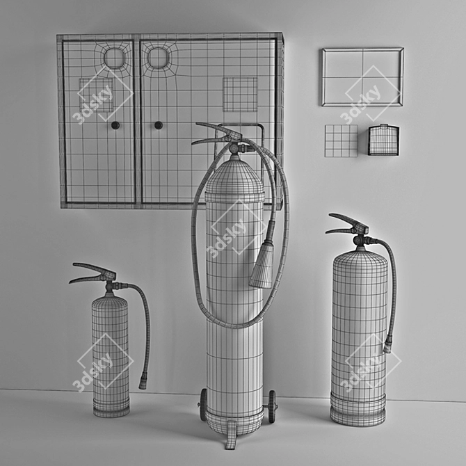 Fire Safety Combo: Extinguishers, Cabinet 3D model image 2