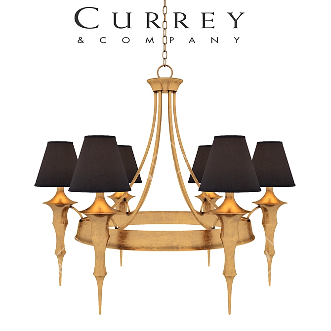 Contemporary Canto Chandelier - Black Shades and Gold Leaf Finish 3D model image 1