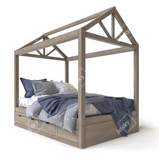 Rustic Dream House Bed 3D model image 1