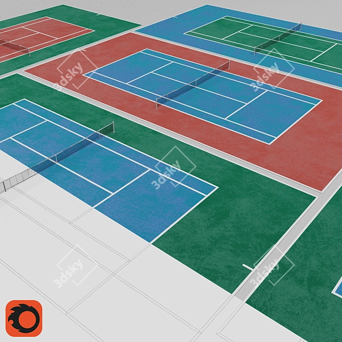 Versatile Tennis Court with Varying Surface Colors 3D model image 1