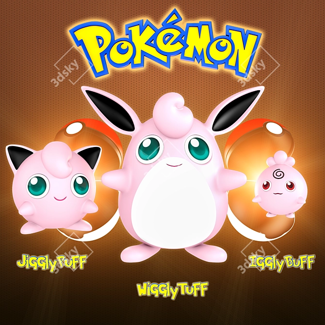 Adorable Pokémon Trio: Igglybuff, Jigglypuff, Wigglytuff 3D model image 1