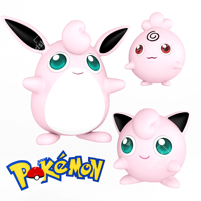 Adorable Pokémon Trio: Igglybuff, Jigglypuff, Wigglytuff 3D model image 2