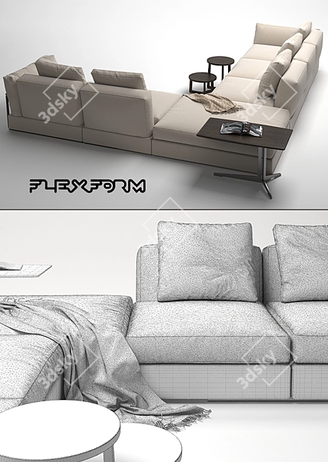 Modern Flexform Zeno Sofa Set 3D model image 3