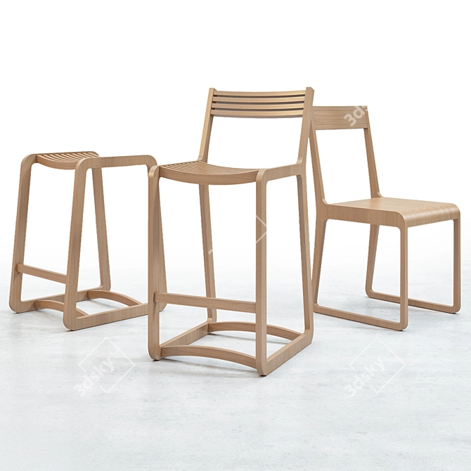 UNIKA MØBLÄR Oak & Walnut Chairs with Table 3D model image 1