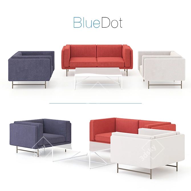 BlueDot Armchair Sofa & Table 3D model image 1