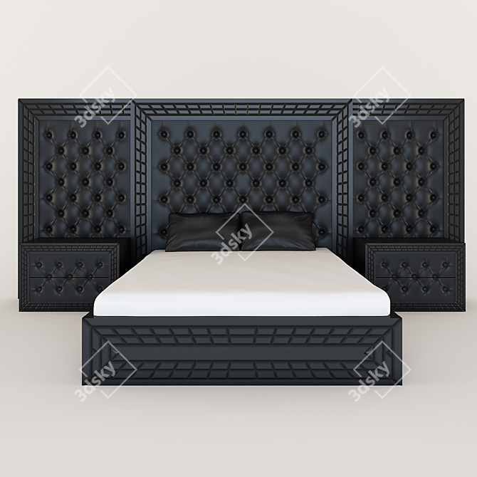 Sleek Headboard & Nightstand Bed 3D model image 1