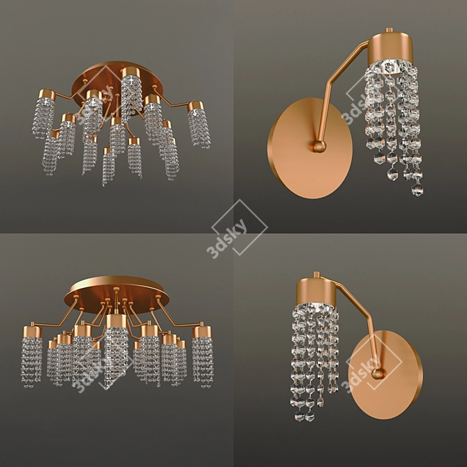 Elegant Crystal Chandelier + Wall Sconce 3D model image 1