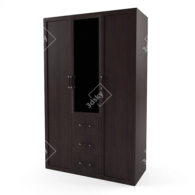 Elegant 3-Door Mirror Wardrobe 3D model image 1