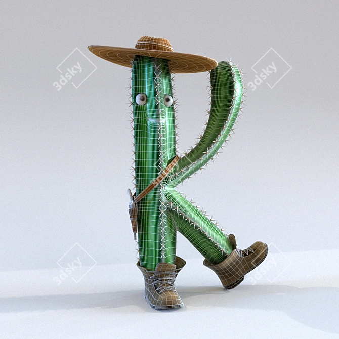 Cactus-shaped Letter Prop 3D model image 2