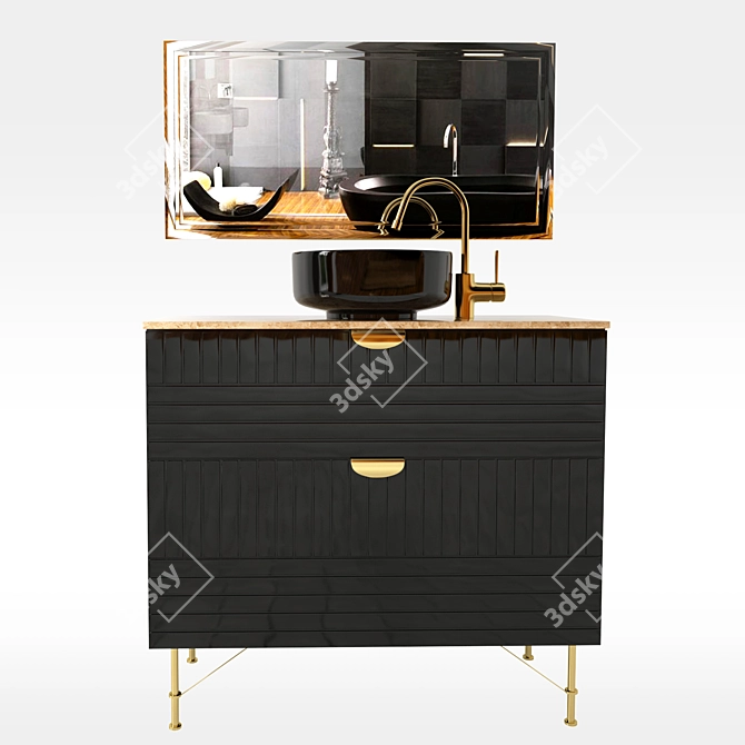 Elegant Dark & Gold Washbasin 3D model image 1