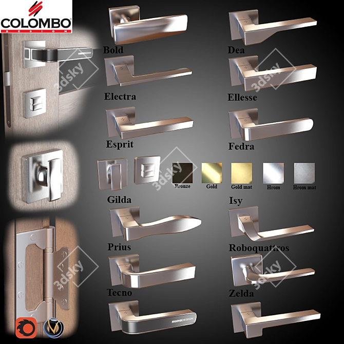 12-Piece Colombo Door Knobs Set (5 Colors) 3D model image 1