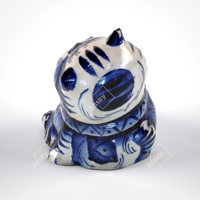 Elegant Porcelain Cat Figurine 3D model image 2