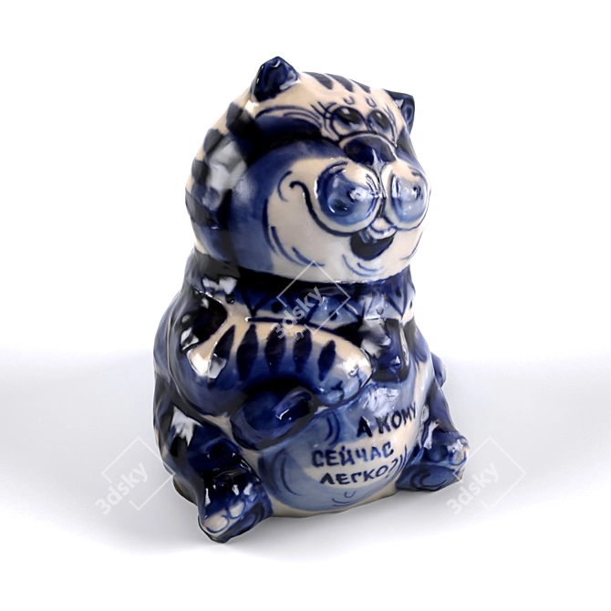 Elegant Porcelain Cat Figurine 3D model image 3