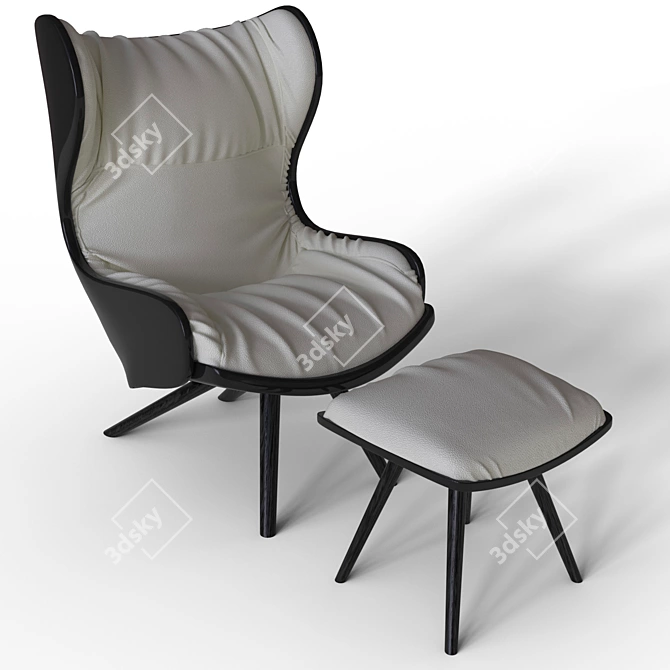 Luxurious Leather Armchair & Ottoman 3D model image 1