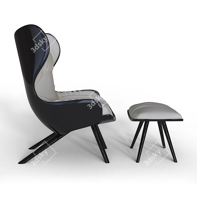 Luxurious Leather Armchair & Ottoman 3D model image 2
