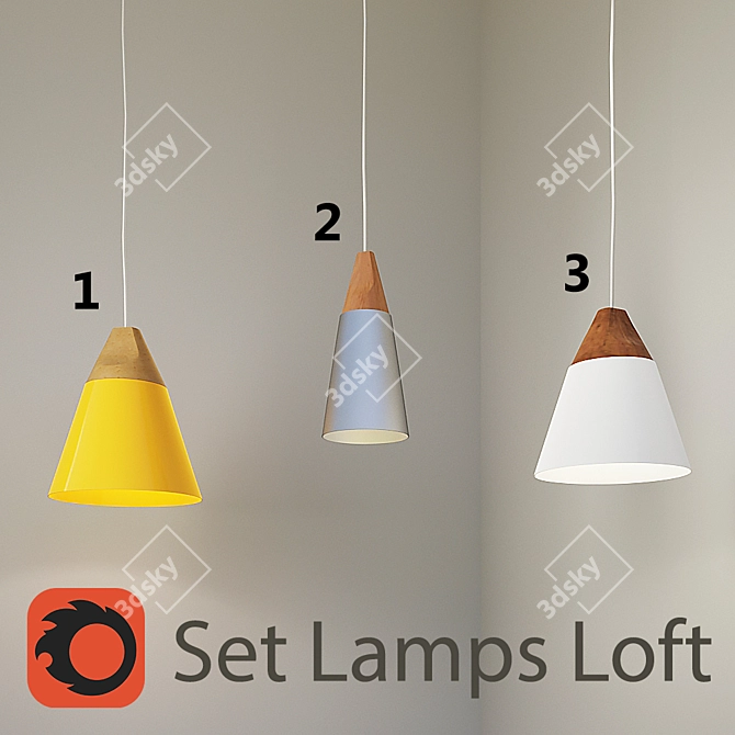 Industrial Loft Pendant Lamp Set 3D model image 1